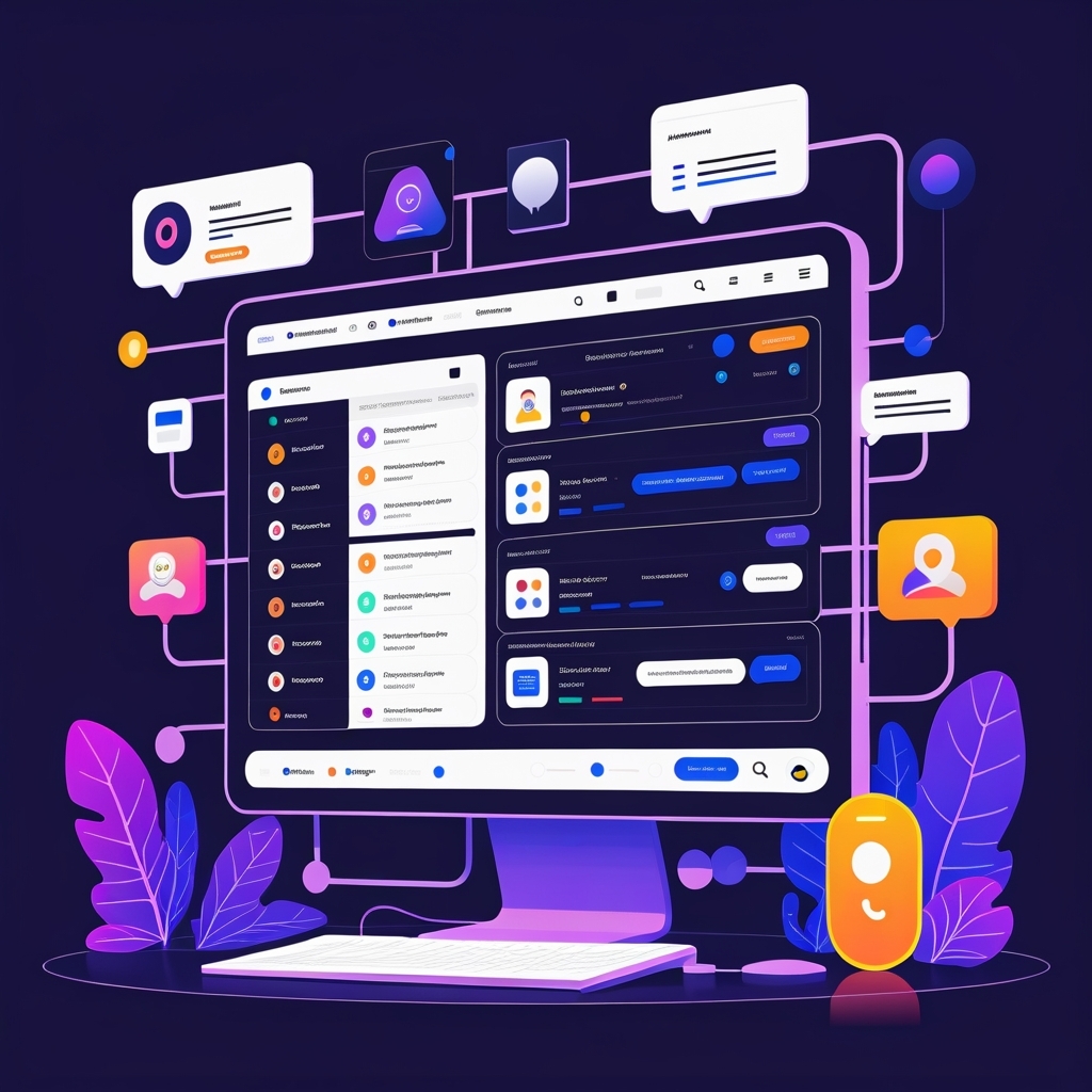 Dashboard mockup showing CRM, telephony and calendar connections